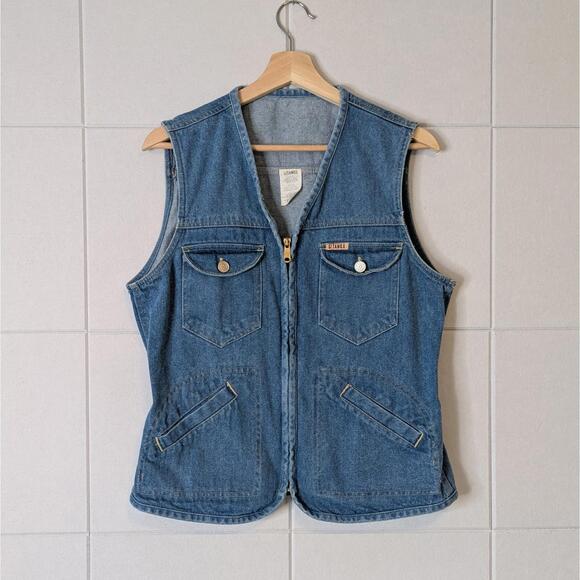 Vintage 90s Gitano 100% cotton denim zip front utility vest - Picture 1 of 6